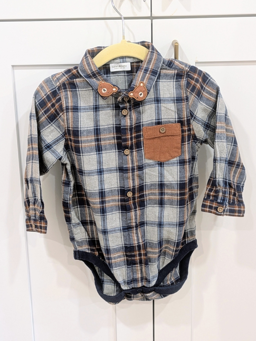 Next- Plaid Long-Sleeve Baby Teddy Bodysuit